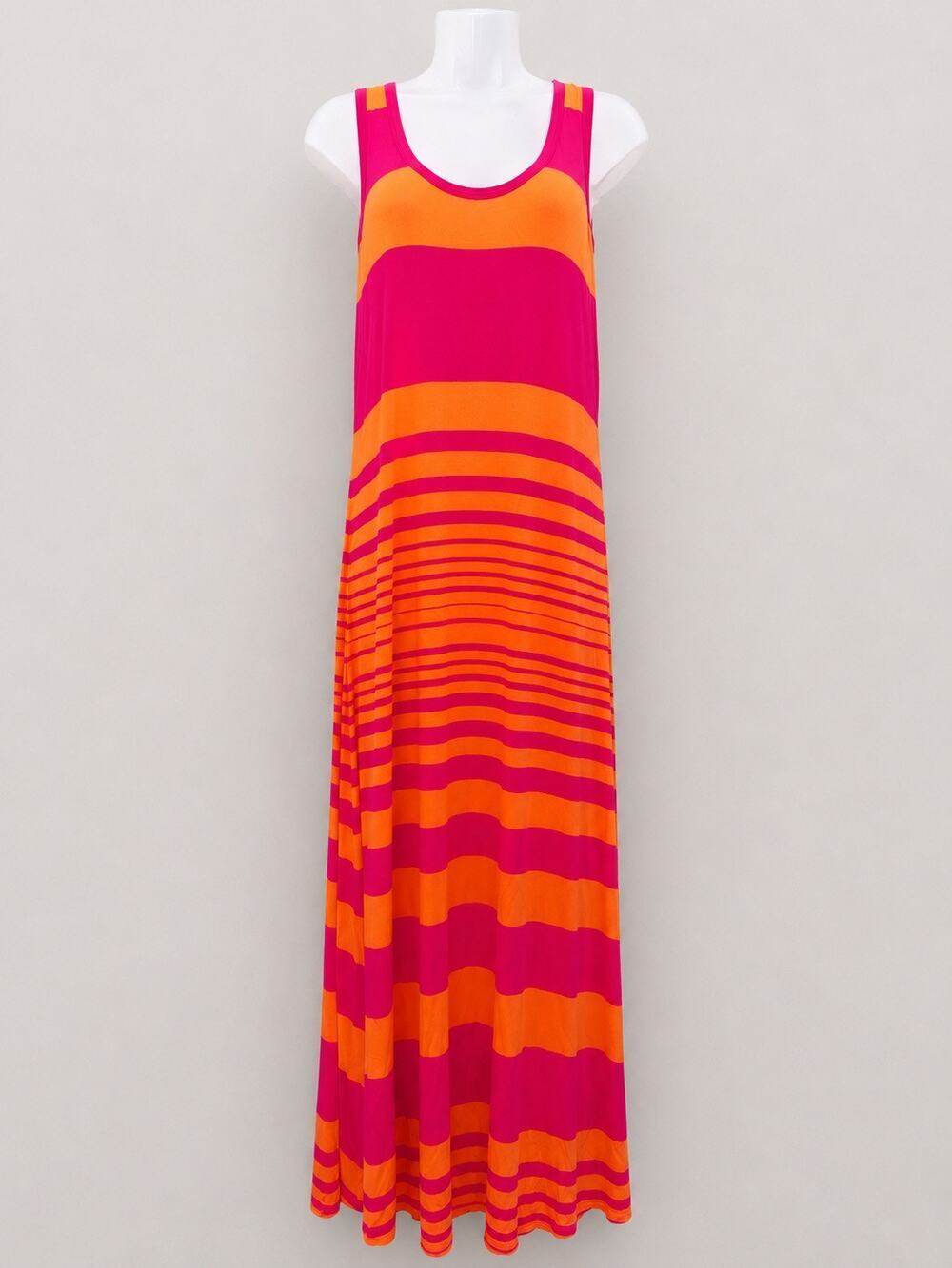 Calvin Klein Colorblock Stripe Maxi Dress Pink Orange Sleeveless Size 12
